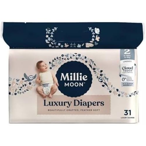 Millie Moon Luxury Diapers ~ (Size-2 and Count-31) ~ White ~ (1 Pack)