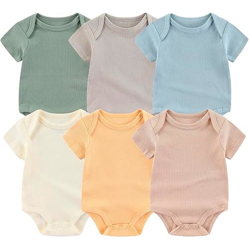 Newborn Baby Boy Girl Short Sleeve Bodysuits Cotton One-Piece Baby Clothes 6-Pack