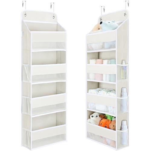 Yecaye Over the Door Organizer, 35.2lbs Load Toy Stuffed Animal Storage, Bathroom Organizers and Storage for Nursery Newborn Baby Essential Stuff Dorm Room Essentials, Cream White 4 Tier