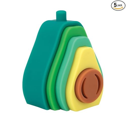 Nuby Soft Silicone Stackable Avocado Interactive Toy - 5-Piece Toddler Stacking Toy for Early Development - 12+ Months