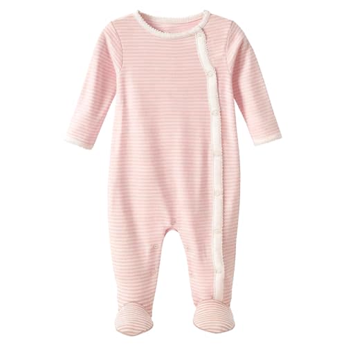 Minicoco Baby Boy Girl Jumpsuit 100% Cotton Footie Long Sleeves Side Snap Summer Outfits for 0-12 Months