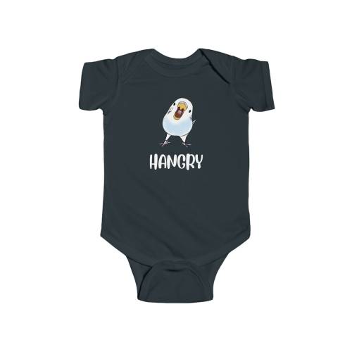 Cute HANGRY Budgie Parakeet Baby Bodysuit - Unisex 0-3, 3-6, 6 mo, 6-9, 1 year, 24 month old children outfits, girls boys, bird, animal