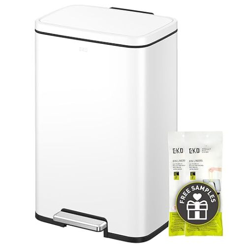 EKO Madison Matte White 50 Liter/13.2 Gallon Step Trash Can with Inner Liner - Fingerprint Resistant Finish