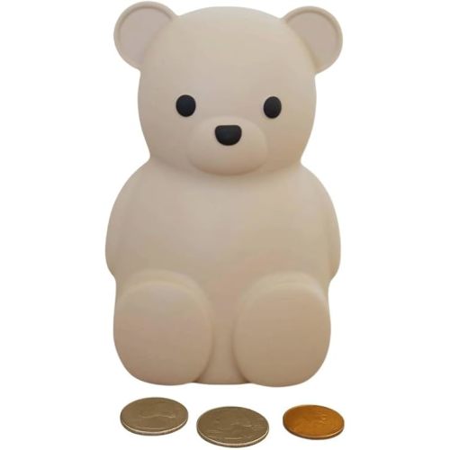 Neutral Silicone Teddy Bear Coin Bank for Kids, Baby, and Toddler. Unbreakable Piggy Bank for Kids -Nursery Decor - Durable Money Bank Gift for Children