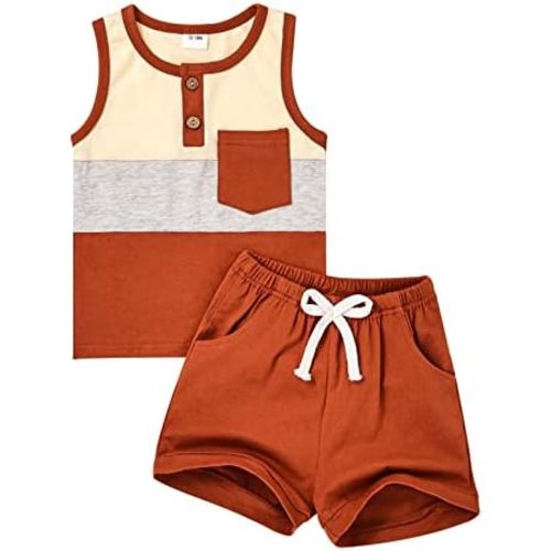 Boy Clothes Toddler Baby Boys Summer Outfits Sleeveless Patchwork T-Shirt Shorts Set 6 Months-4T