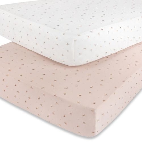 Aurora Classics Fitted Sheet Set - 2 pk - 100% Jersey Knit Cotton - Floral Printed