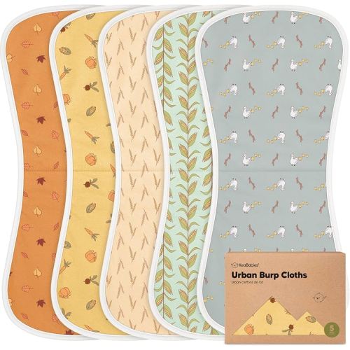 Organic Burp Cloths Baby Boy & Girl - 5-Pack Super Absorbent Cotton Burping Cloths for Babies, Soft & Plush Newborn Spit Up Rags, Infant Towels for Milk Spit Up, Unisex, Large 21" x 10" (Countryside)