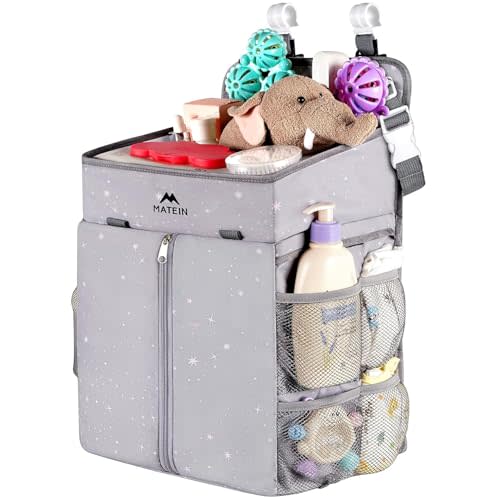 MATEIN Hanging Diaper Caddy, Portable Diaper Organizer Stacker, Nursery Storage for Changing Table, Crib, Playard or Baby Bed Stroller - Gifts for New Mom after Birth