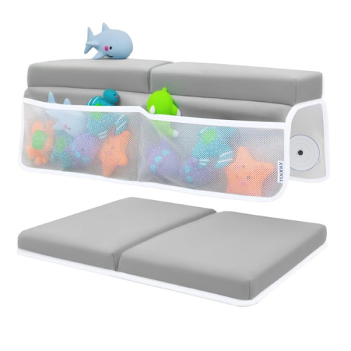 Comfortable Baby Bath Kneeler and Elbow Rest Pad Set – Thick Memory Foam Bath Kneeling Pad with Elbow Support – Baby Bathtub Cushion with Toy Organizer for Bathing Infant or Toddler - Grey