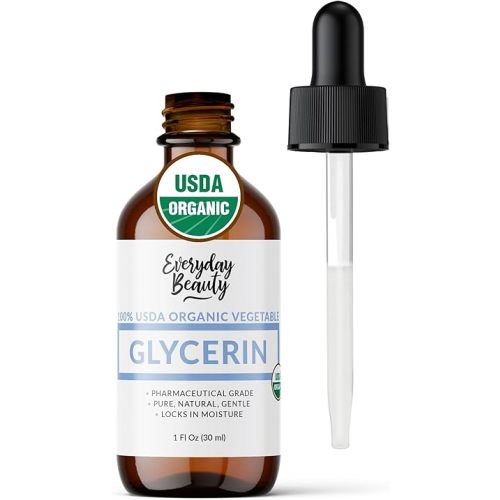 100% Organic Glycerin - For Skin & Hair - Food Grade - USDA Certified - Not From Palm Oil - Perfect Skin and Hair Moisturizer - 1 Fl Oz Glass Bottle & Dropper