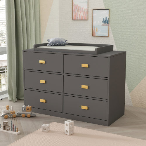 FUFU&GAGA 6-drawer Baby dresser Gray 6 -Drawer 45.1-in W Standard dresser