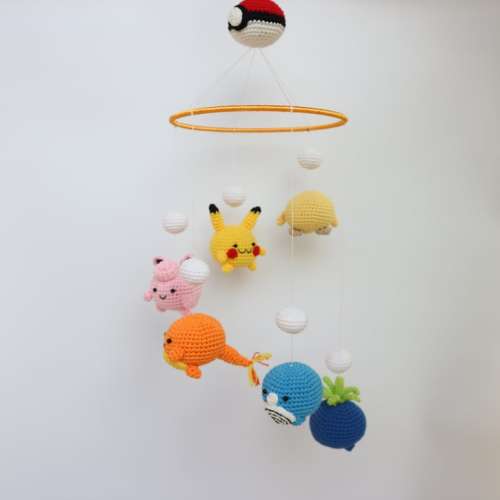 Mini Pokemon Mobile ,pikachu, Chikorita, Charmander, Jigglypuff, Manaphy, Crochet Baby Mobile, Nursery Decor, Crochet Mobile,baby Gift - Etsy