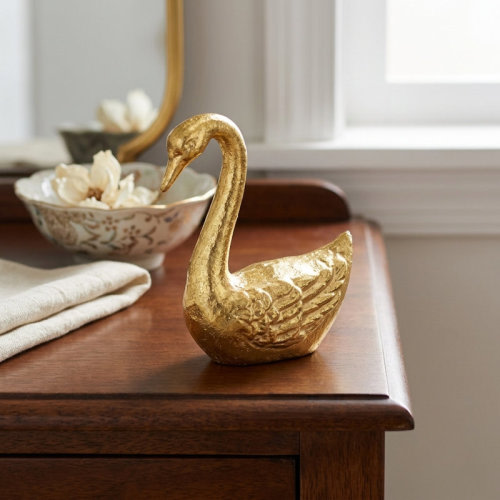 Mercer41 Thalassa 4.25" Cast Iron Swan Figurine - Gold | Wayfair