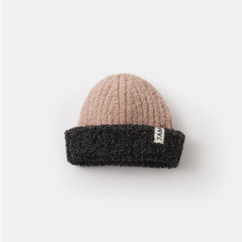 2-Tone Ribbed Beanie - Fuzzy