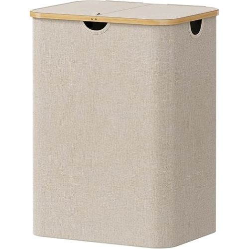 Lifewit 150L Laundry Basket with Lid, Clothes Hampers for Laundry with Bamboo Handles and A Removable Bag, Large Foldable Laundry Hamper for Bedroom, Bathroom, Dorm, Laundry Room, Beige
