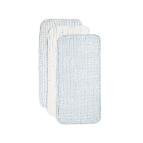 ORGANIC MUSLIN BURP CLOTHS, 3 PACK (POWDER BLUE + CREAM)