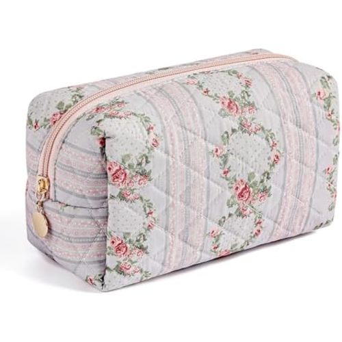 Makeup Bag Travel Cosmetic Bag for Women Girls, Zipper Make Up Pouch, Floral Flowers Toiletry Organizer Makeup, Portable Storage Bag, Cosmetic Travel Cloth Bag (Blue)