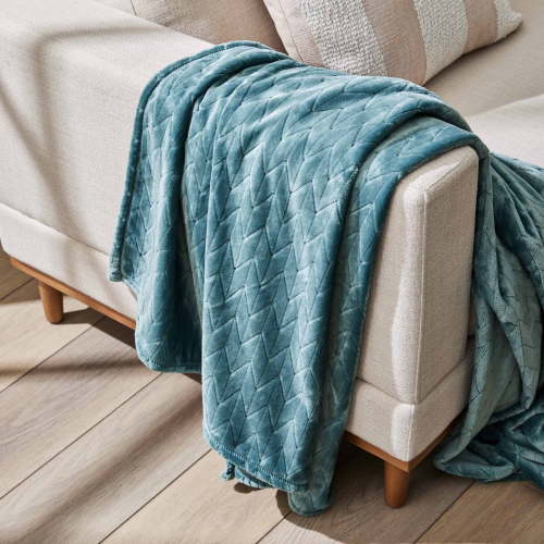 Better Homes & Gardens Textured Velvet Plush Soft Fleece Throw Blanket, Oversized, Nimbus Blue