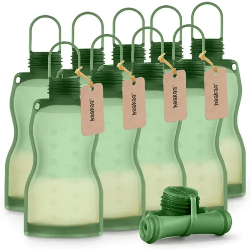 haakaa Silicone Breast Milk Storage Bag 9 oz- Reusable Milk Collector Freezer Bag for Breastfeeding Mom - Baby Food Storing Yummy Pouch - Breast Pump Bag - Self Standing -Leakproof - 10PK