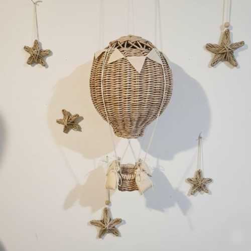 Wicker Hot Air Balloon Nursery Decor • Handmade Eco Vine Mobile