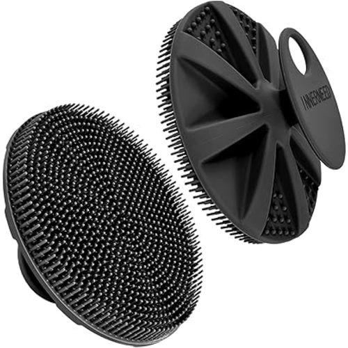 INNERNEED Food-Grade Soft Silicone Body Scrubber Shower Brush Handheld Cleansing Skin Brush, Gentle Exfoliating and Lather Well (Black)