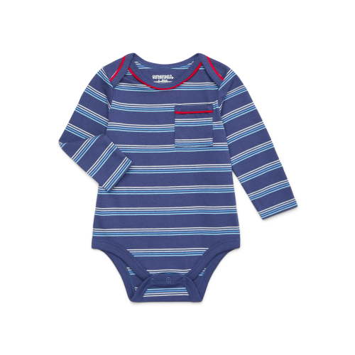 Garanimals Baby Boy Long Sleeve Striped Jersey Bodysuit with Pocket, Sizes 0-24 Months