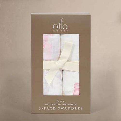 Oilo Premium Muslin Swaddle Blanket Set, Breathable 100% Turkish Cotton 4-Way Muslin, Soft Large Receiving Blanket (46" x 46"), 2-Pack, Girl, Boy, & Neutral Nursery Design, Prim Floral & Butterfly