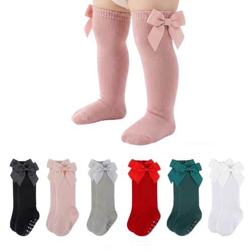 Baby Knee High Socks Girls Newborn Infants Toddlers Cotton Bow Ruffle Long Socks Non Slip Stockings Dress Socks