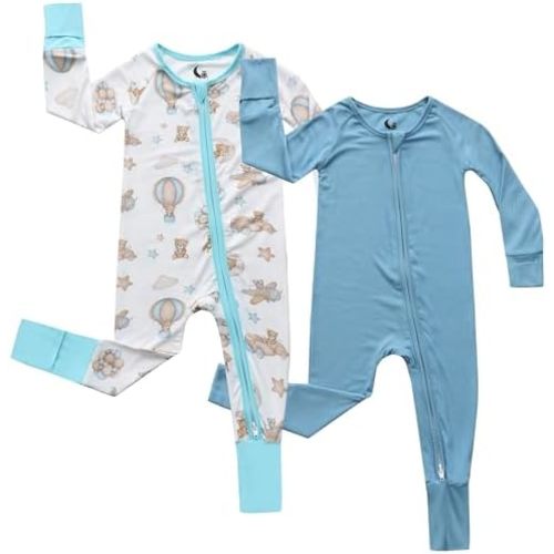 2-Pack Bamboo Viscose Baby Pajamas 0-24 Months - Bamboo Viscose Sleepers with Mitten and Feet Cuffs - Baby Sleeper