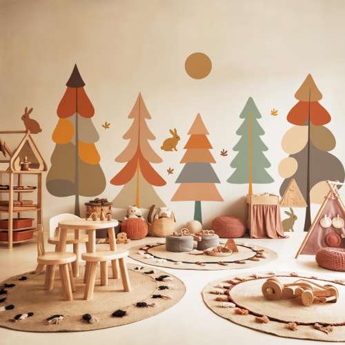 Boho Trees And Bunnies Wall Decals | Woodland Nursery Decor | Set of 5 Large Tree Stickers and Bunnies | Peel & Stick Removable Decals