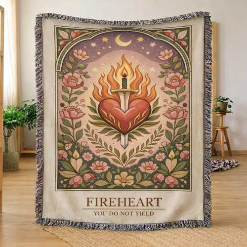 Throne of Glass Woven Blanket, Fireheart Sword and Heart Tapestry, Sarah J Maas SJM Inspired Throw, Aesthetic Library Decor, Bookish Merch