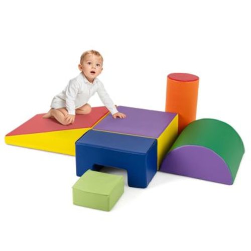 Costway 6 PCS Kids Climber Play Set Indoor Foam Climb and Crawl Activity Blocks w/ Cover Multicolor