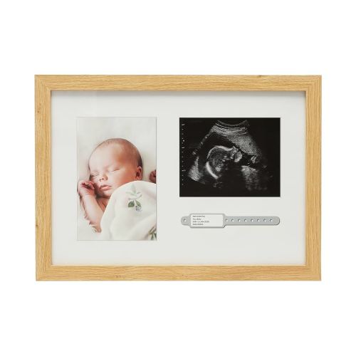 Kate & Milo Bracelet ID Photo and Sonogram Frame, Pregnancy Keepsake Frame, Wooden Newborn Baby Sentiment Frame