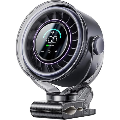 Clip on Fan, Rechargeable USB Fan with Sturdy Clamp, LED Display, 100 Speeds, 3000mAh Battery, 360° Rotation, 5.5 Inch Portable Fan for Stroller Bed Camping Treadmill Car Black