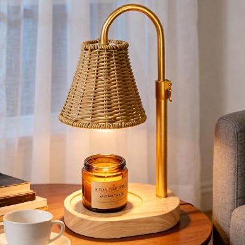 Rattan Candle Warmer Lamp,Timer & 4-Level Dimmer, Adjustable Height