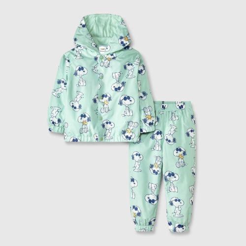 Baby Boys' Peanuts Snoopy Rain Windbreaker Jacket and Pant Set - Green 18M