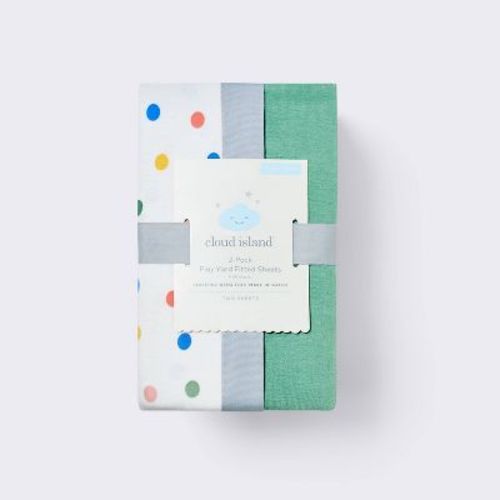 2pk Fitted Playard Jersey Sheets - Green & Color Dots - Cloud Island™