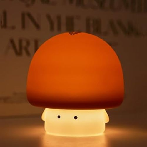 YEEFIGRO Cute Baby Night Light for Kids,Rechargeable Dimmable Silicone Nursery Toddler Mushroom Nightlight,Squishy Bedside Lamp for Night Stands,Fun Decor for Children,Children's Day Gift(Brown)