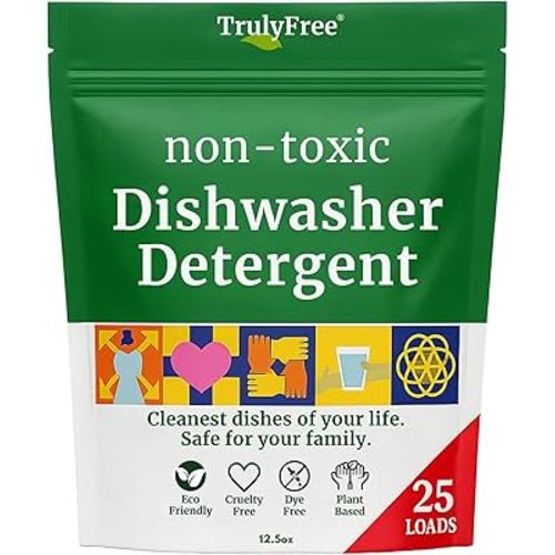 Truly Free Dishwasher Detergent Powder | Natural Dish Detergent, Dishwasher Soap | Plastic Free, Plant-Based, Clean, Heavy Duty Hard Water Stain & Grease Remover | Fragrance Free | 12.5 oz (Pack of 1)