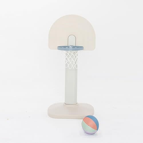 PLAYSMOL Basketball Hoop for Toddlers & Kids, Rainbow Backboard with Blue Rim, Indoor Outdoor Mini Basketball Hoop, Adjustable Height, Colorblock Plush Ball Included, Ages 18m+