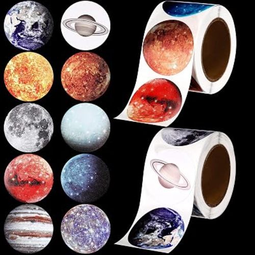 500 Pcs Solar System Stickers Bulk Educational Planets Roll Space Stickers for Kids Science Classroom Space Theme Birthday Decorations Party Favors, 10 Styles