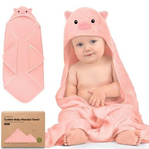 KeaBabies Cuddle Baby Hooded Towel, Organic Baby Bath Towel, Hooded Baby Towels, Baby Beach Towel for Newborn, Kids (Piglet, Regular)
