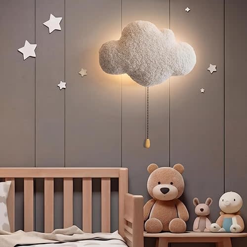Aurelema Fluffy Cloud Night Light Wall Lamp Sleeping Nursery Lighting Cute Floating Battery Operated Hanging Lamp for Baby Boys Girls Bedroom Room Nursery Wall Decorations
