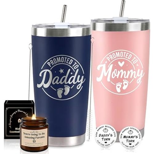 New Parents Gifts for Couples Mom and Dad Gifts Tumblers Set with Candle