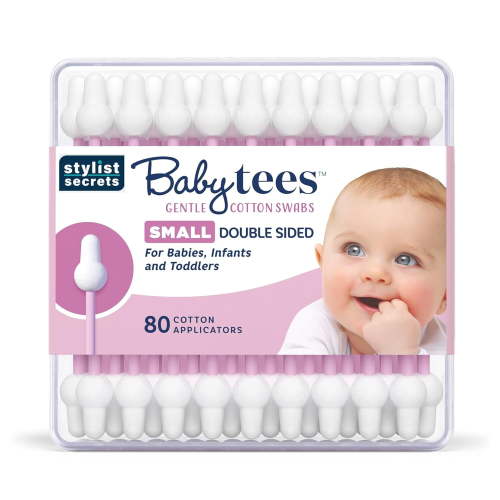 Classic Baby Tees - Small Gentle Double Sided Swabs Designed for Little Ears - for Babies, Infants & Toddlers - Dual Sided Pointed Buds - 80 Cotton Tips