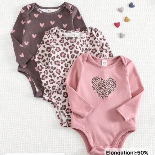 Cozy Pixies 3pcs Baby Girl Valentine's Day Leopard Print Heart Pattern Knitted Soft Crew Neck Long Sleeve Bodysuit Set | SHEIN USA