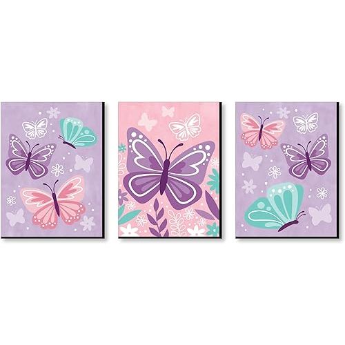 Big Dot of Happiness Beautiful Butterfly - Floral Nursery Wall Art and Kids Room Decor - 7.5 x 10 inches - Set of 3 Prints