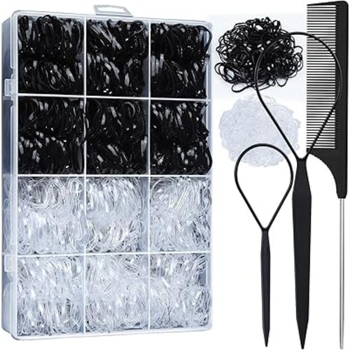 YGDZ Elastic Hair Ties, 1500 PCS Clear Rubber Bands for Hair, Black Hair Ties, Mini Elastics Bands, Ponytail Holders, Christmas Stuffers Xmas Gift, Hair Accessories for Girl, Toddler, Kids, Women