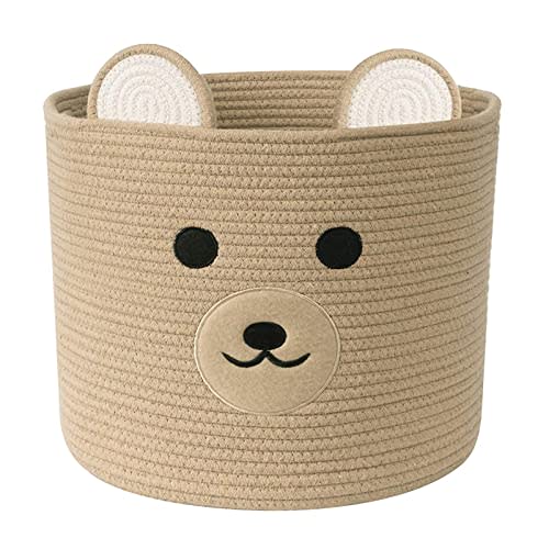 Bear Laundry Baskets Laundry Hamper Storage Baskets with Handles,Decorative Basket for Living room,Woven Storage Basket for Toys Bin Pillows Blankets Clothes (Khaki)