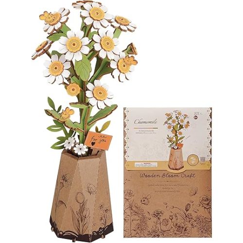 3D Flower Wooden Puzzles for Adults-Chamomile, DIY Wooden Flowers Model Kit Building Set Crafts for Adults to Build, Botanical Collection/Ideal Creative Gift Ideas/Housewarming (101PCS)